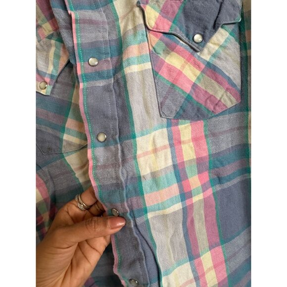 Vtg Panhandle Slim Western Cowboy Pearl Snap Shirt Pastel Plaid Men's Large H2 - Picture 4 of 8